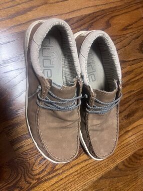 Hey Dude Men's Tan Slip-On Loafers with Gray Laces
